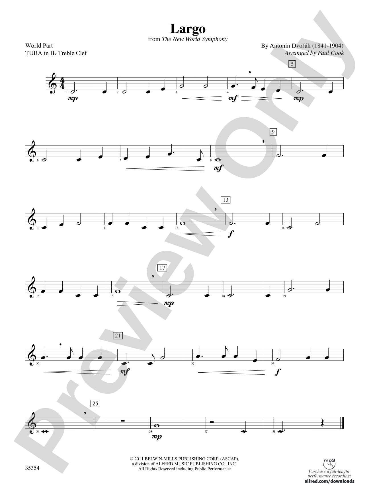 Largo (from the New World Symphony): (wp) B-flat Tuba T.C.