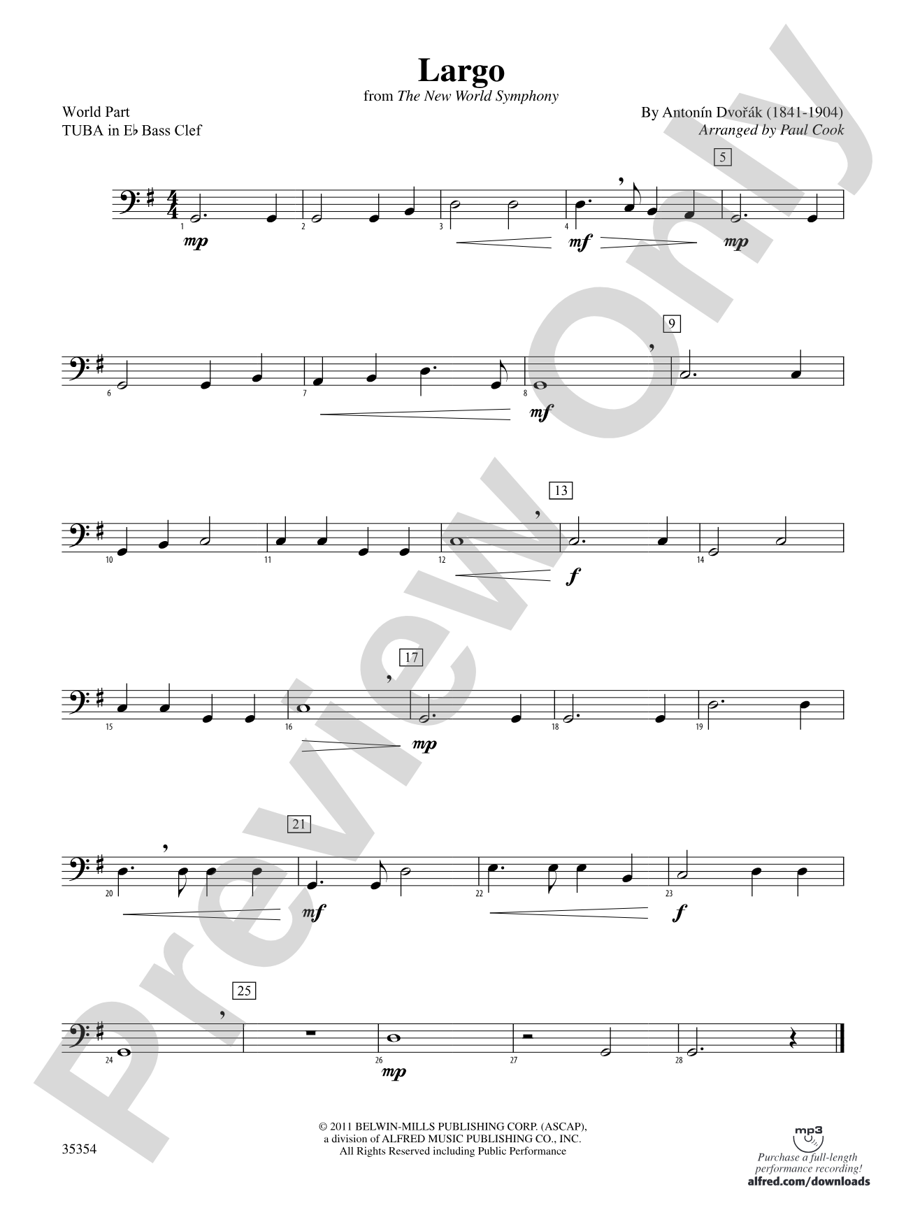 Largo (from the New World Symphony): (wp) E-flat Tuba B.C.