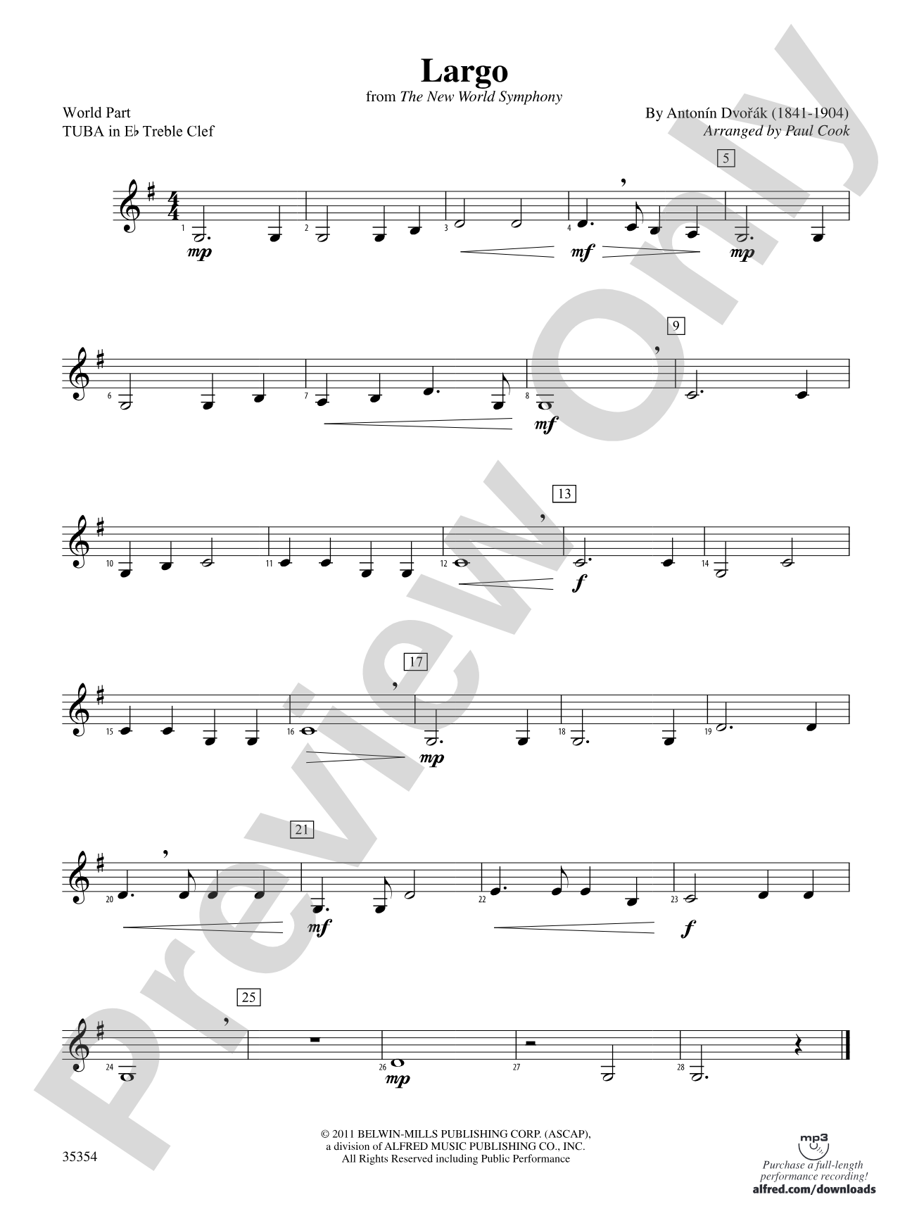 Largo (from the New World Symphony): (wp) E-flat Tuba T.C.