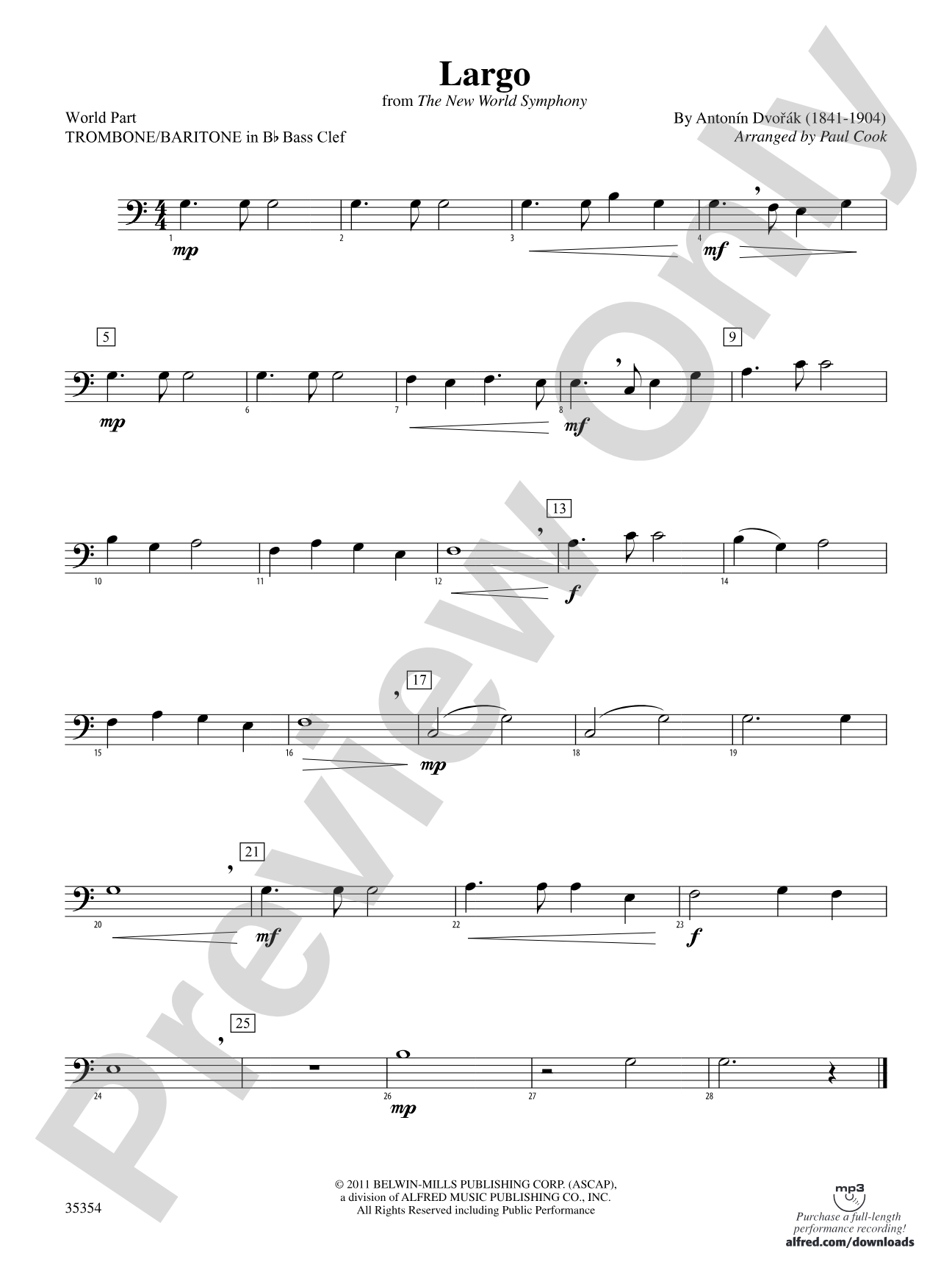 Largo (from the New World Symphony): (wp) 1st B-flat Trombone B.C.