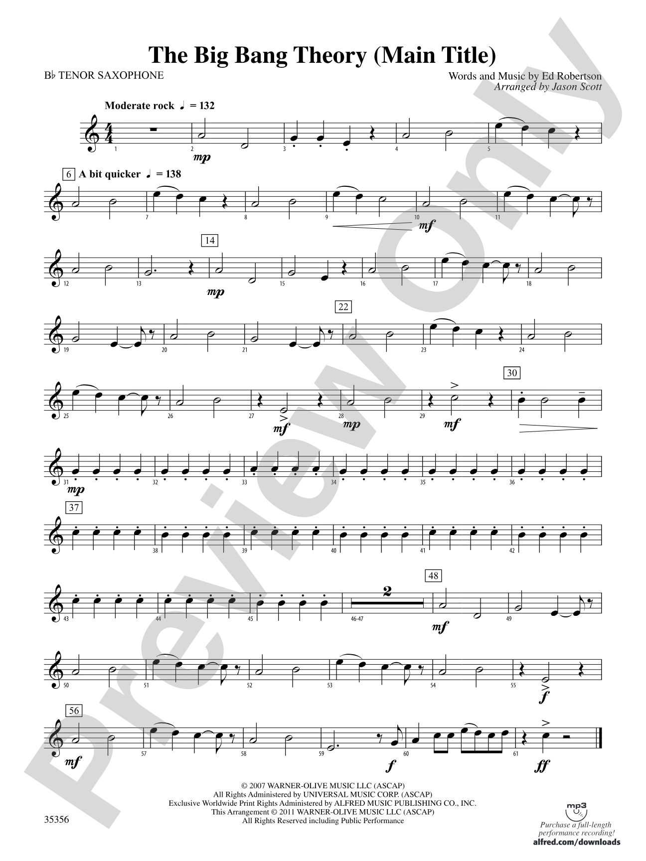 The Big Bang Theory (Main Title): B-flat Tenor Saxophone