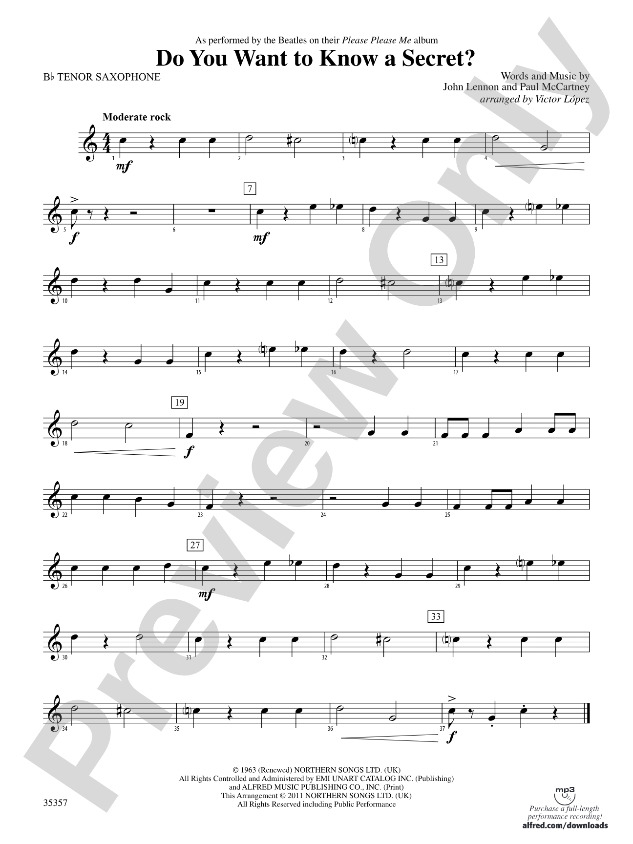 Do You Want to Know a Secret?: B-flat Tenor Saxophone