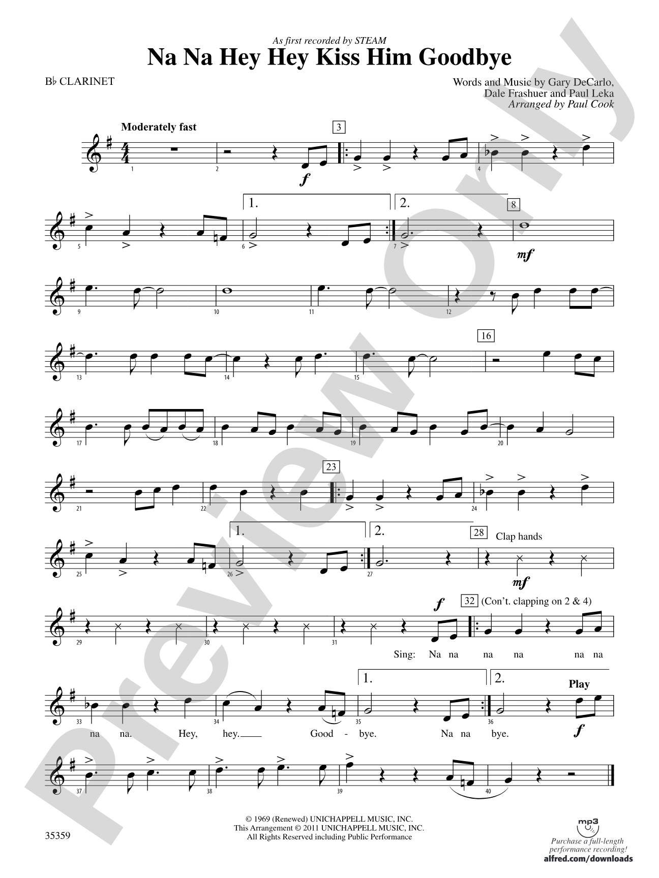 Na Na Hey Hey Kiss Him Goodbye: 1st B-flat Clarinet