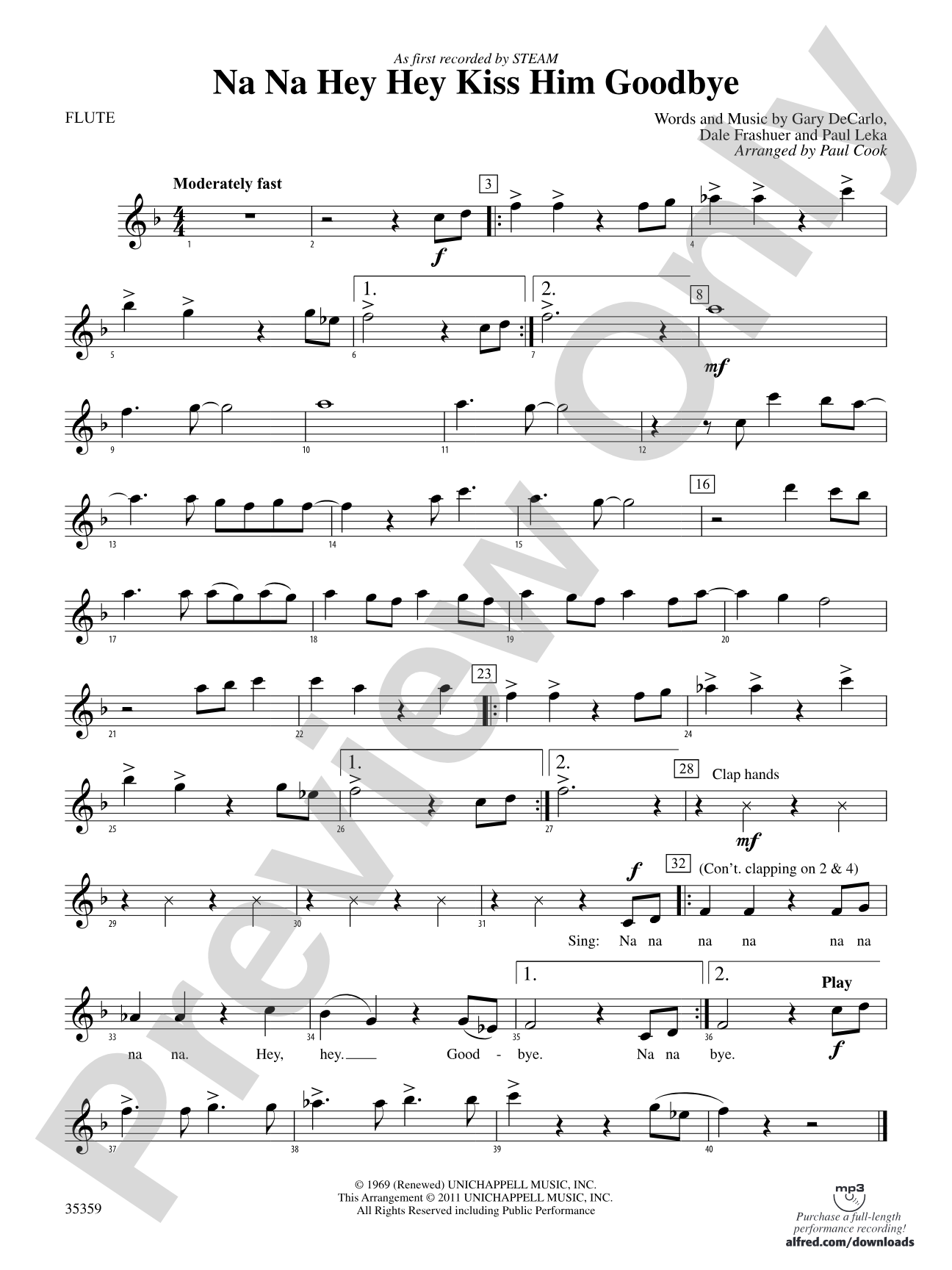 Na Na Hey Hey Kiss Him Goodbye: Flute