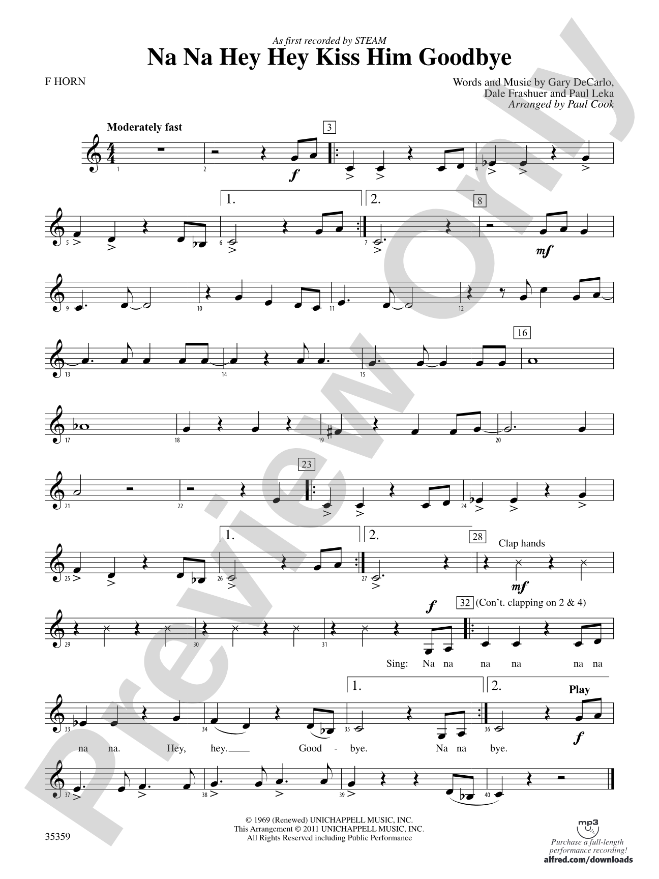 Na Na Hey Hey Kiss Him Goodbye: 1st F Horn