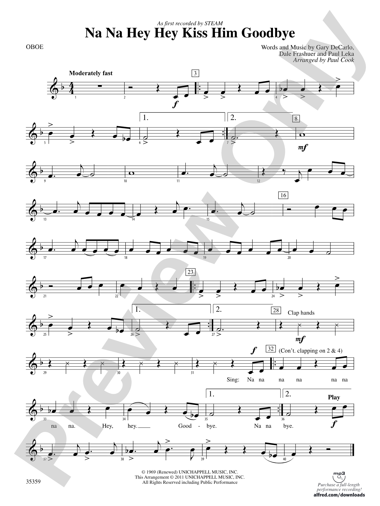 Na Na Hey Hey Kiss Him Goodbye: Oboe