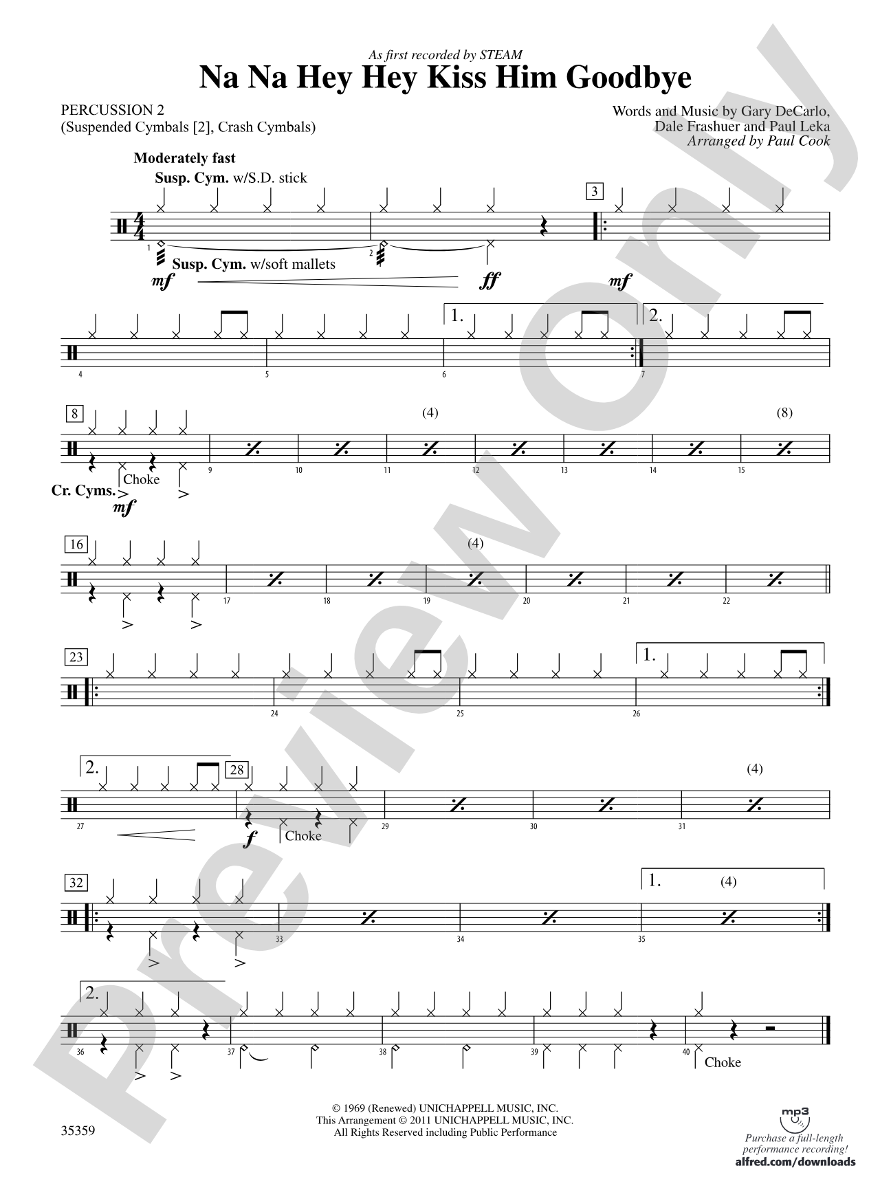 Na Na Hey Hey Kiss Him Goodbye: 2nd Percussion