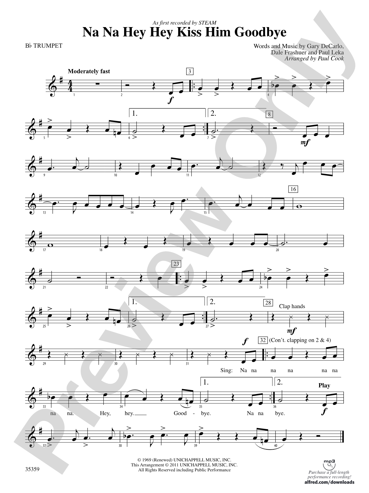 Na Na Hey Hey Kiss Him Goodbye: 1st B-flat Trumpet