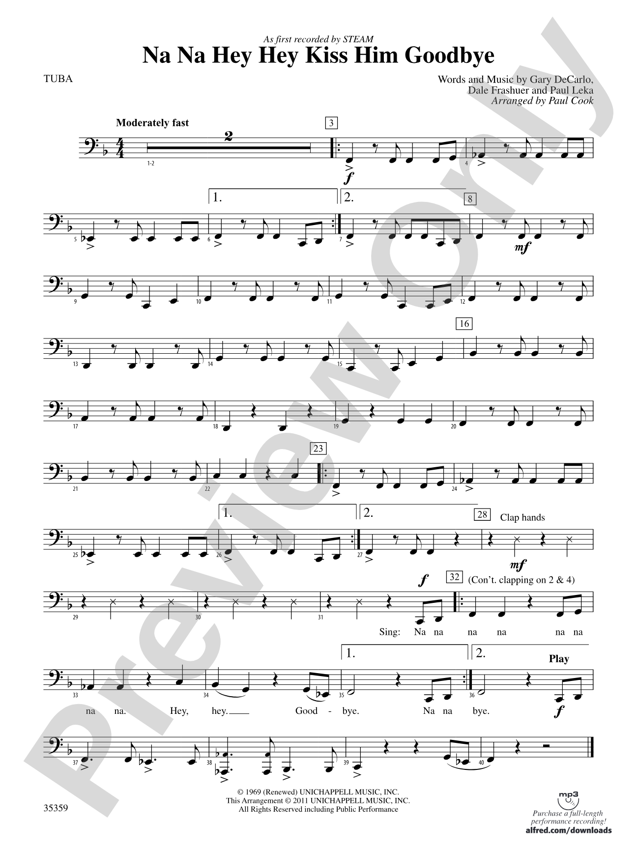 Na Na Hey Hey Kiss Him Goodbye: Tuba