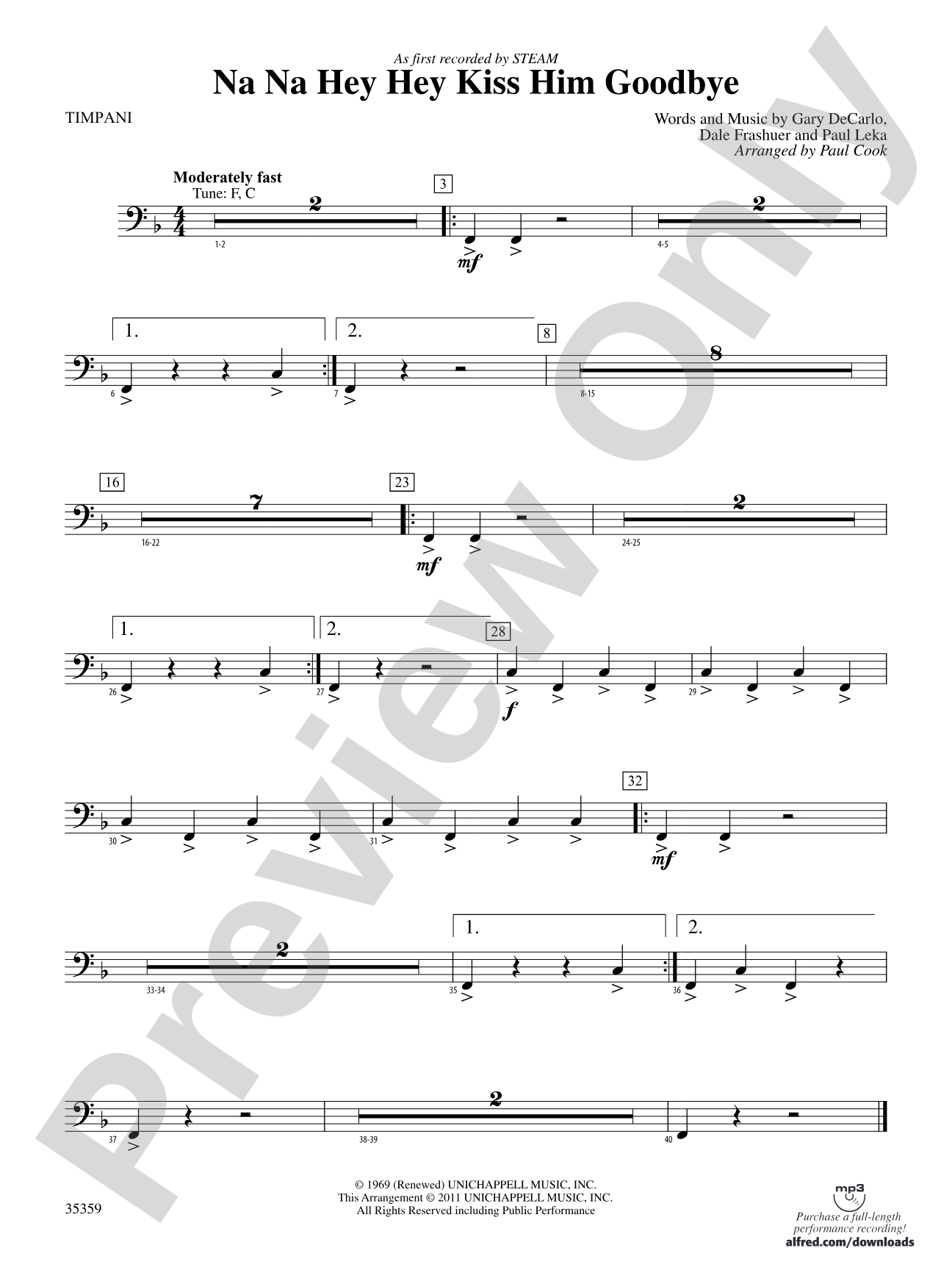 Na Na Hey Hey Kiss Him Goodbye: Timpani