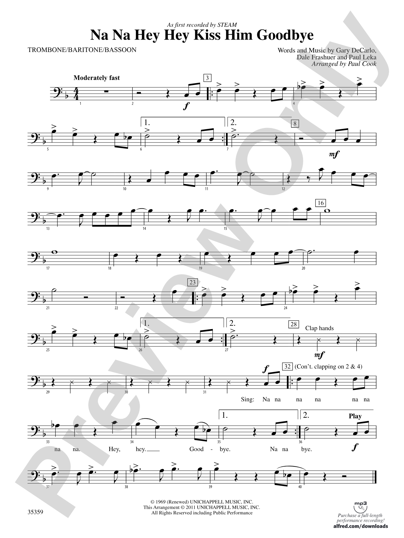 Na Na Hey Hey Kiss Him Goodbye: 1st Trombone