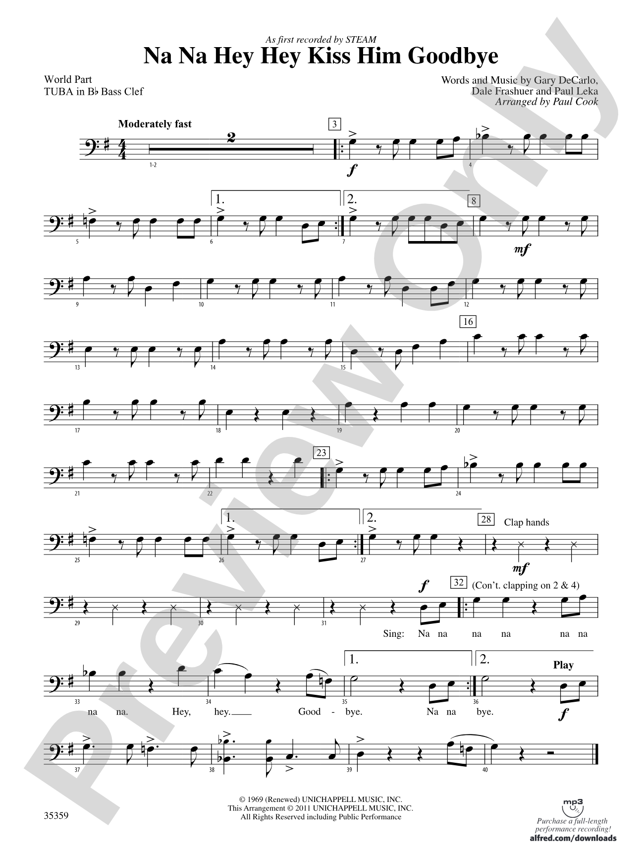 Na Na Hey Hey Kiss Him Goodbye: (wp) B-flat Tuba B.C.