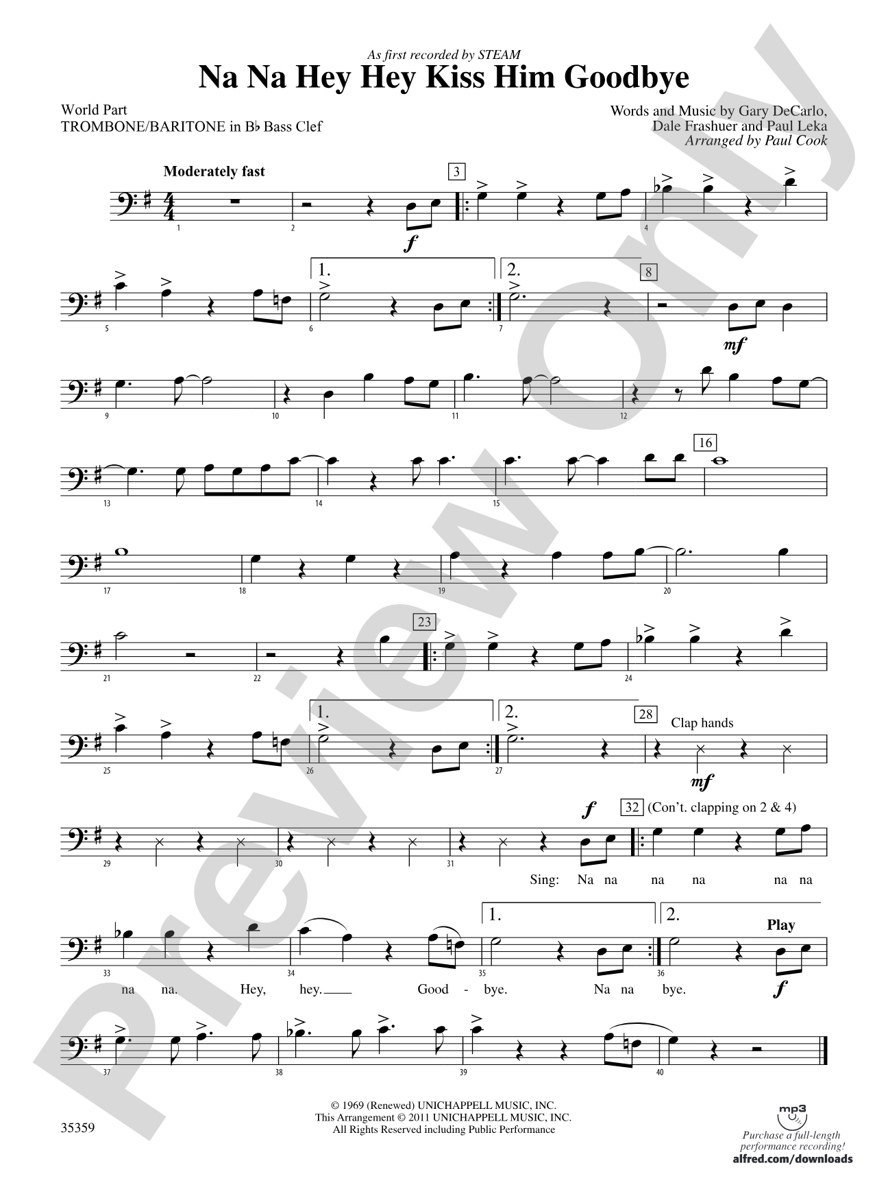 Na Na Hey Hey Kiss Him Goodbye: (wp) 1st B-flat Trombone B.C.