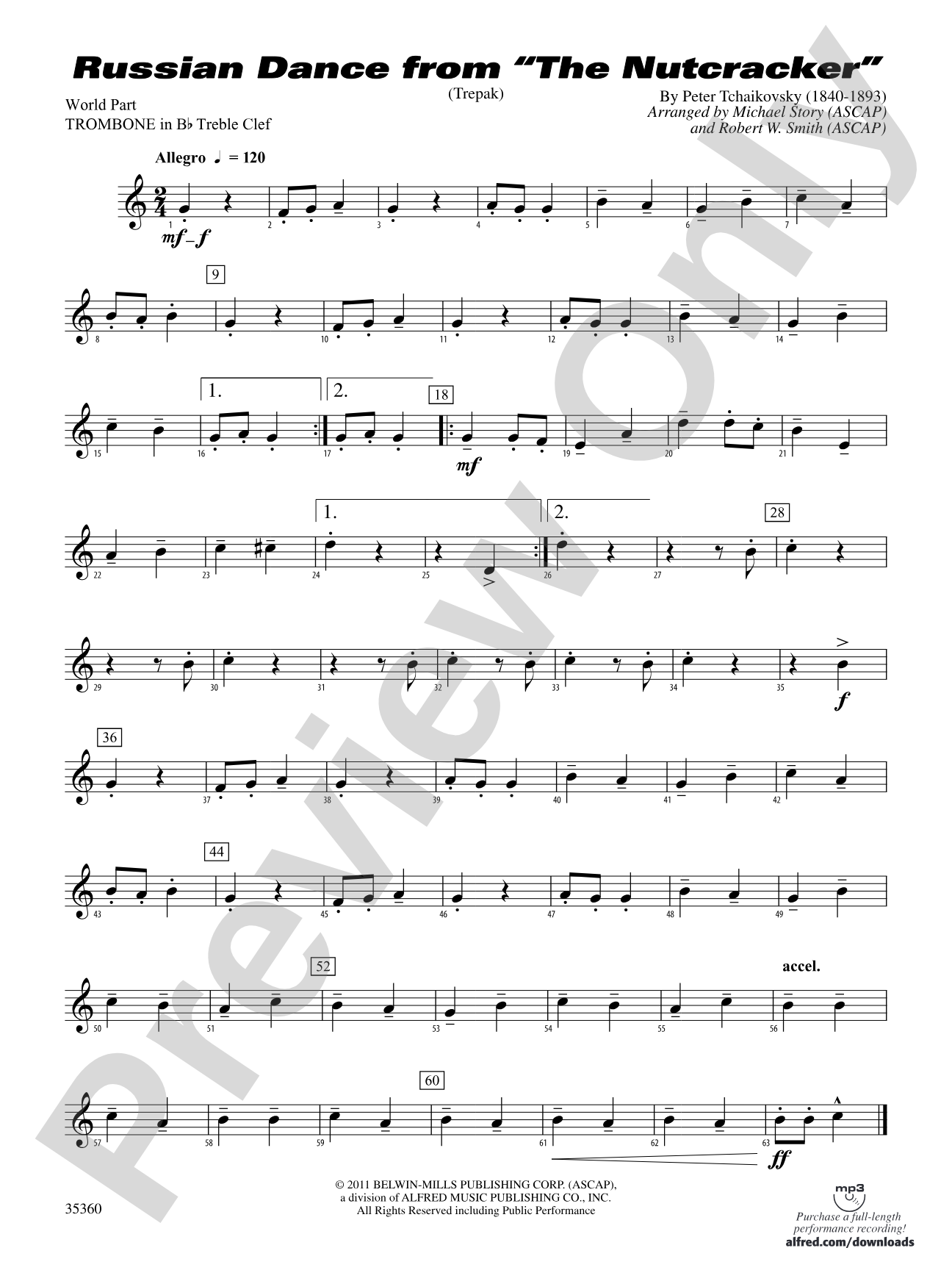 Russian Dance from The Nutcracker: (wp) 1st B-flat Trombone T.C.