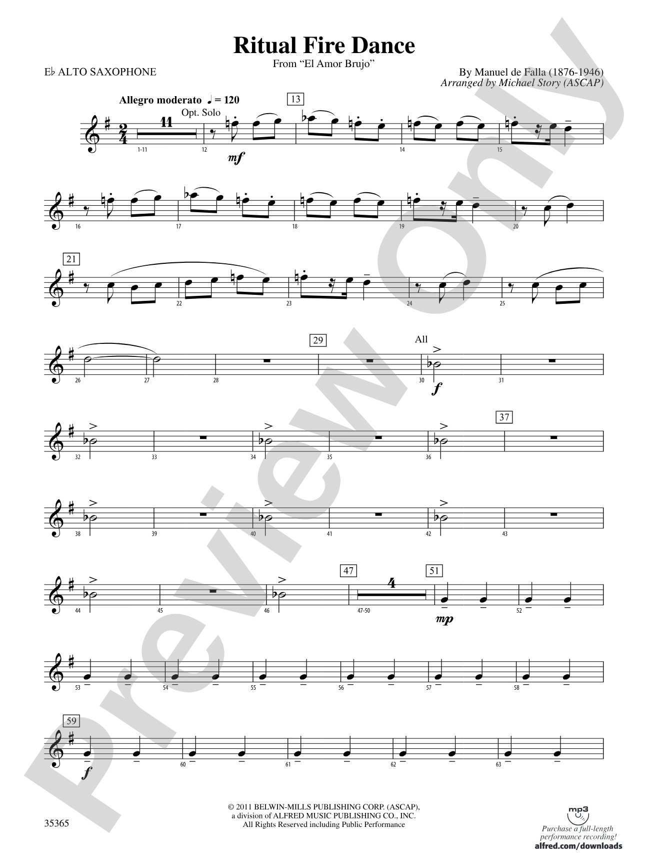 Ritual Fire Dance (From El Amor Brujo): E-flat Alto Saxophone