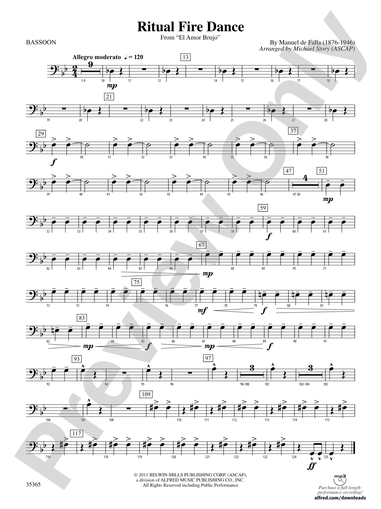 Ritual Fire Dance (From El Amor Brujo): Bassoon