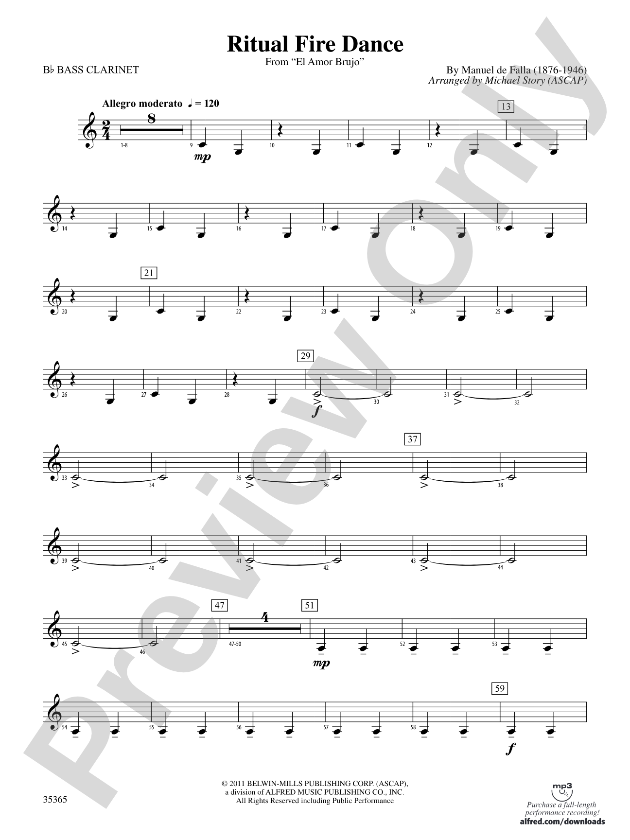 Ritual Fire Dance (From El Amor Brujo): B-flat Bass Clarinet