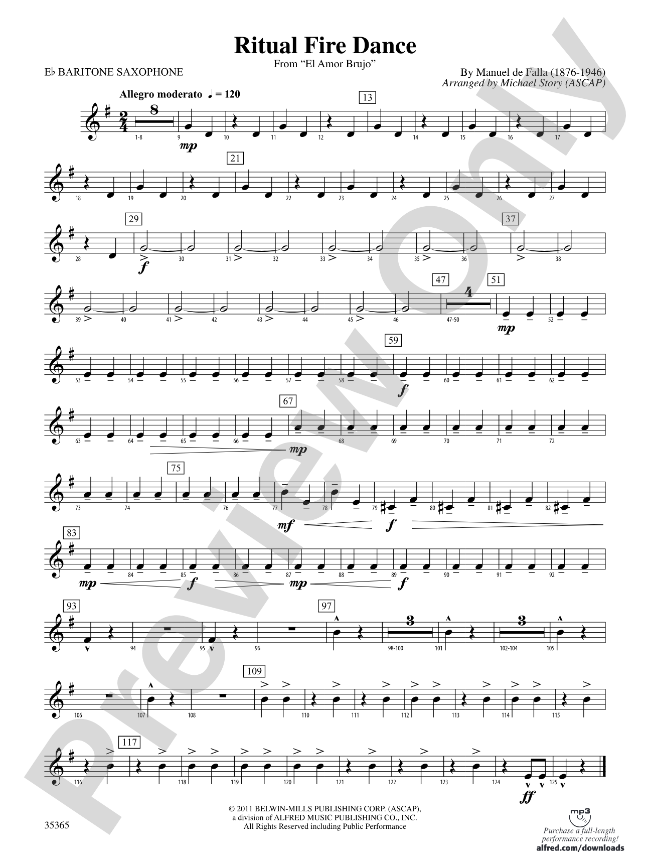 Ritual Fire Dance (From El Amor Brujo): E-flat Baritone Saxophone