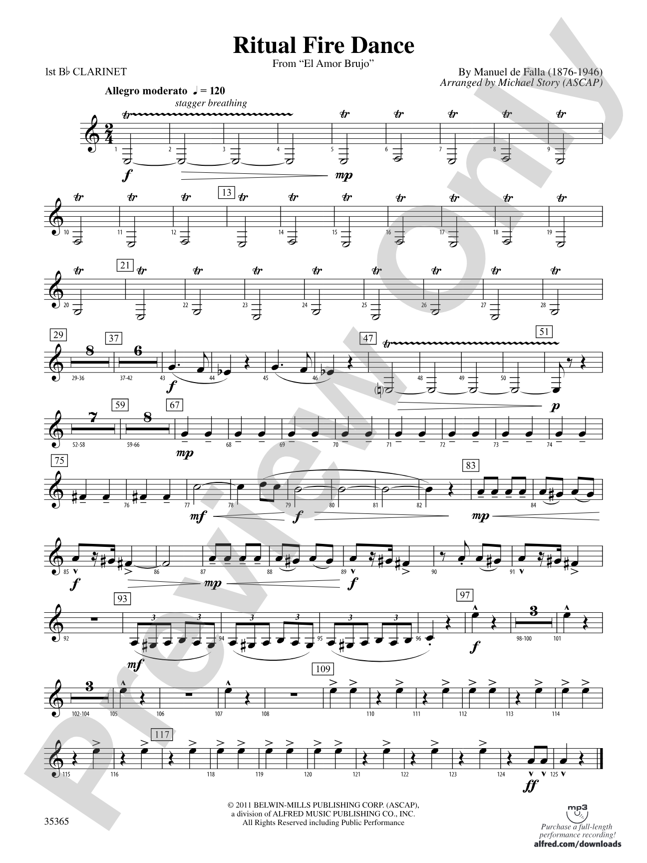 Ritual Fire Dance (From El Amor Brujo): 1st B-flat Clarinet