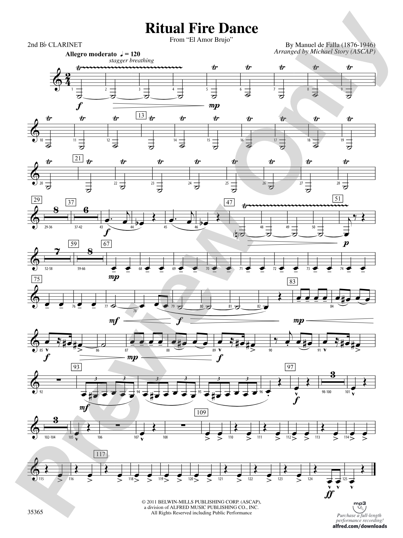 Ritual Fire Dance (From El Amor Brujo): 2nd B-flat Clarinet