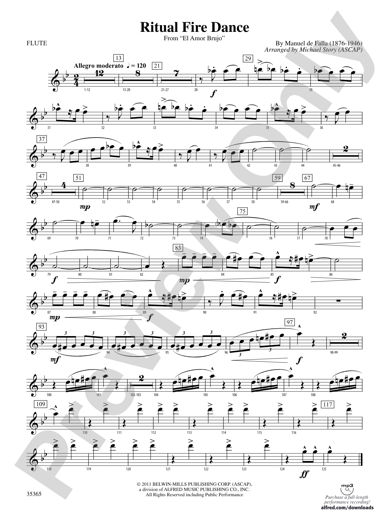 Ritual Fire Dance (From El Amor Brujo): Flute