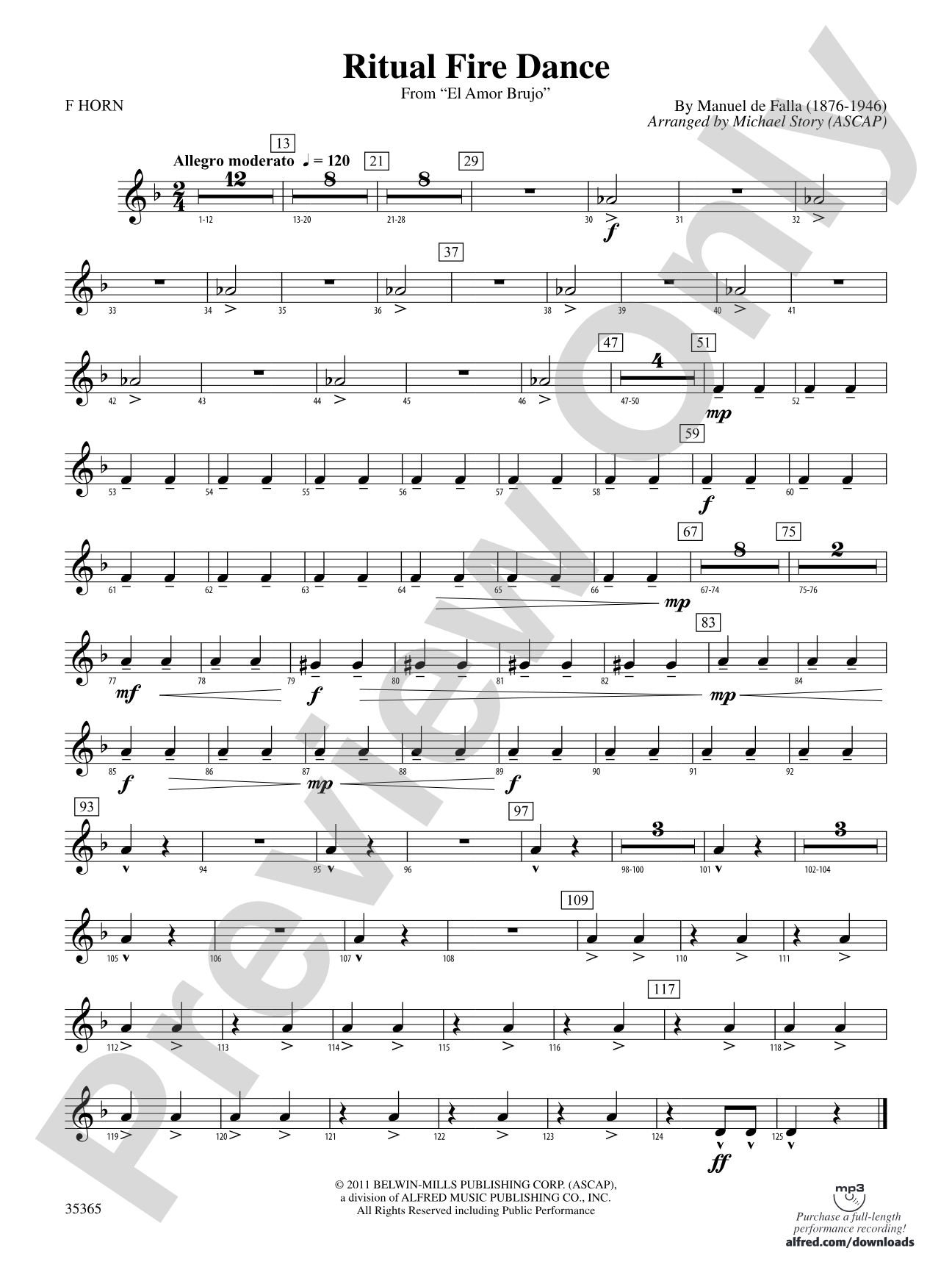Ritual Fire Dance (From El Amor Brujo): 1st F Horn