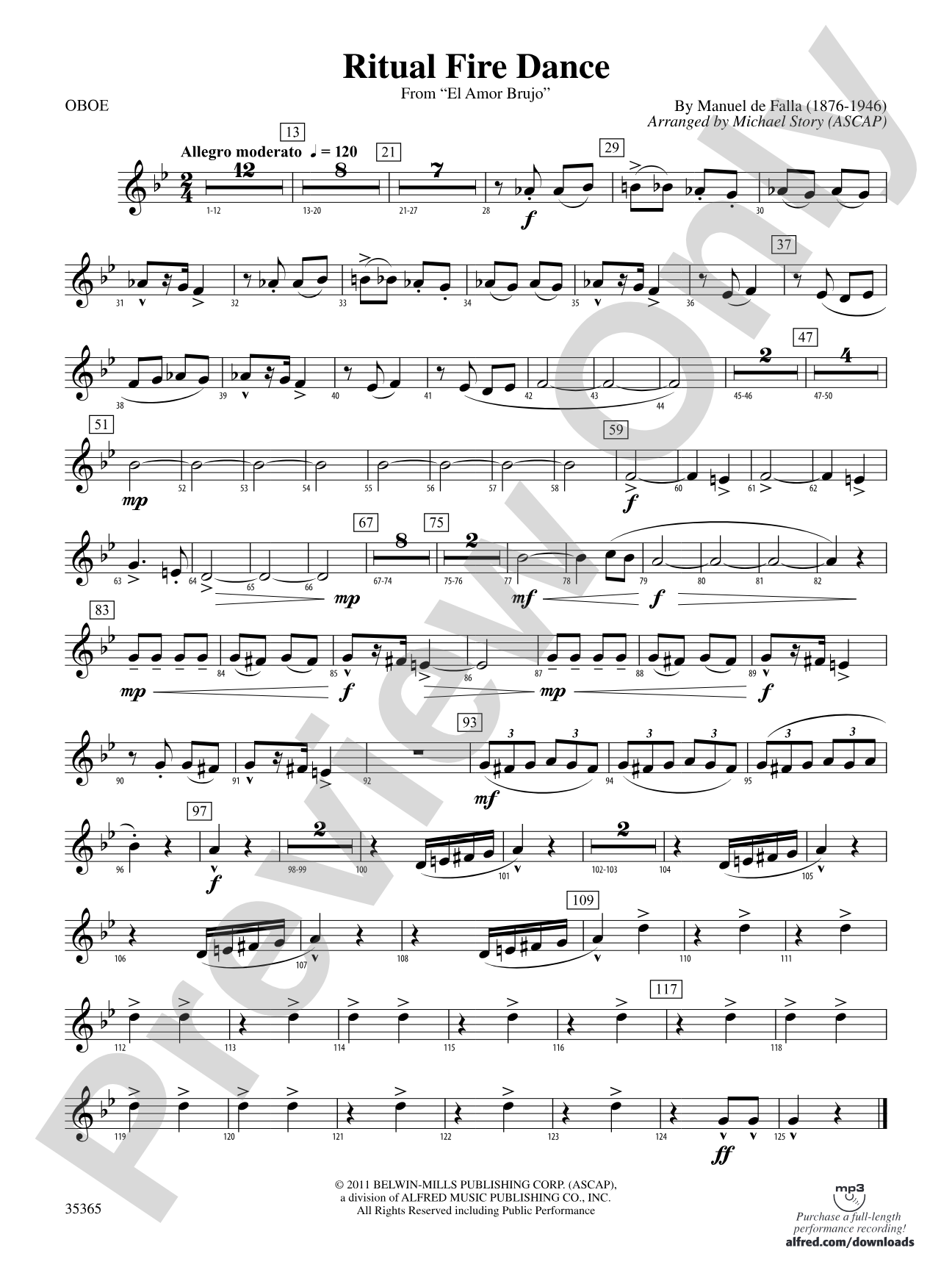 Ritual Fire Dance (From El Amor Brujo): Oboe