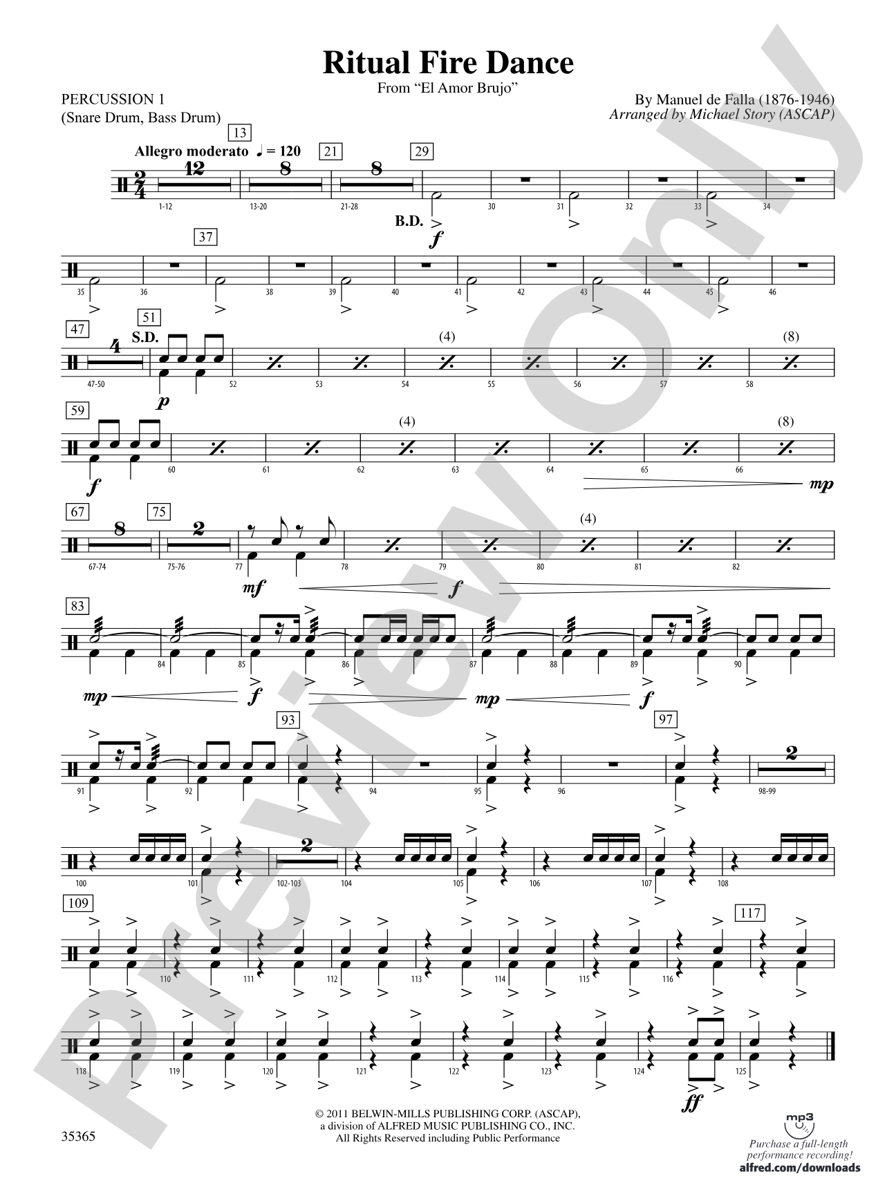 Ritual Fire Dance (From El Amor Brujo): 1st Percussion
