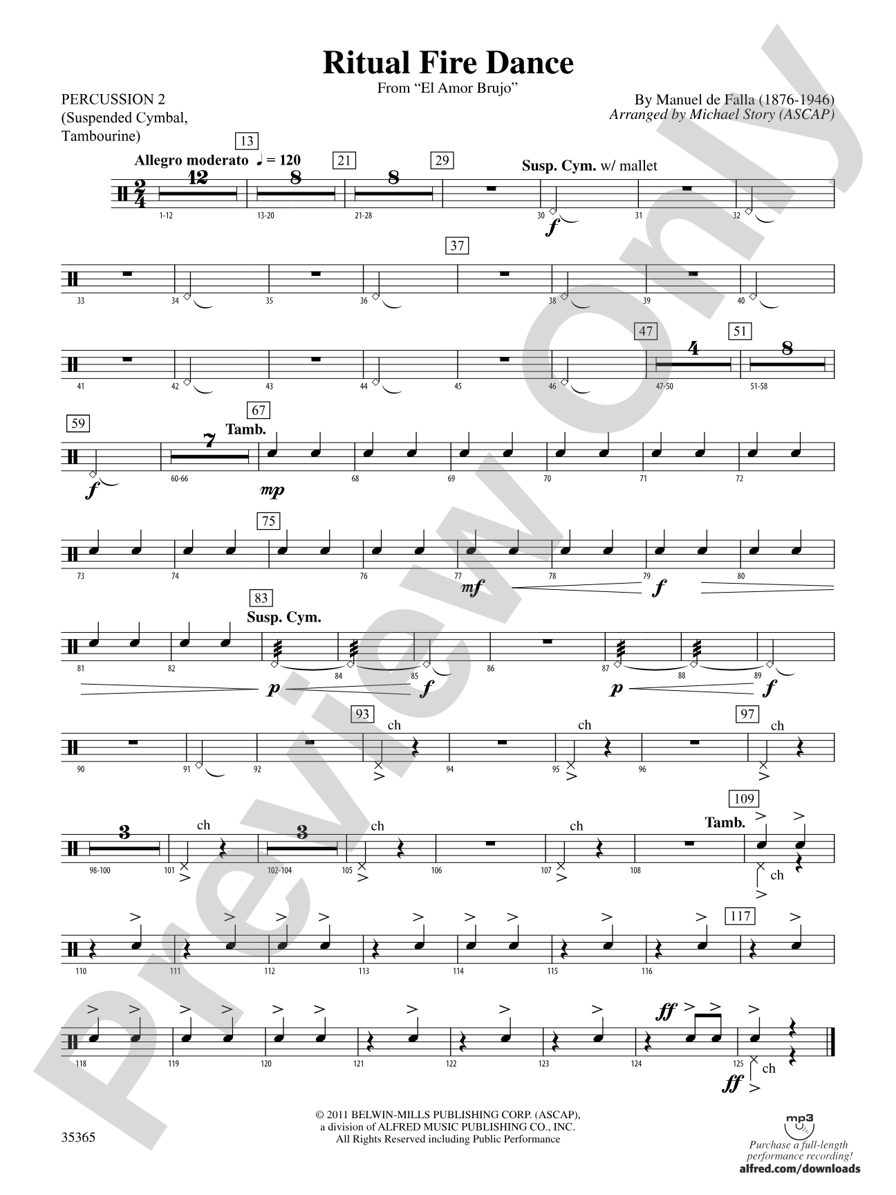 Ritual Fire Dance (From El Amor Brujo): 2nd Percussion
