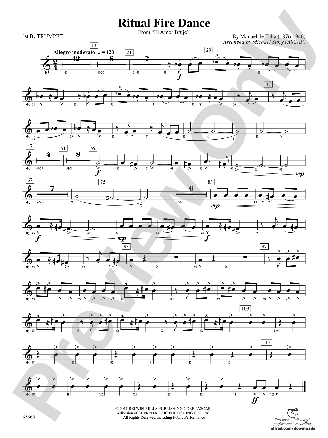 Ritual Fire Dance (From El Amor Brujo): 1st B-flat Trumpet
