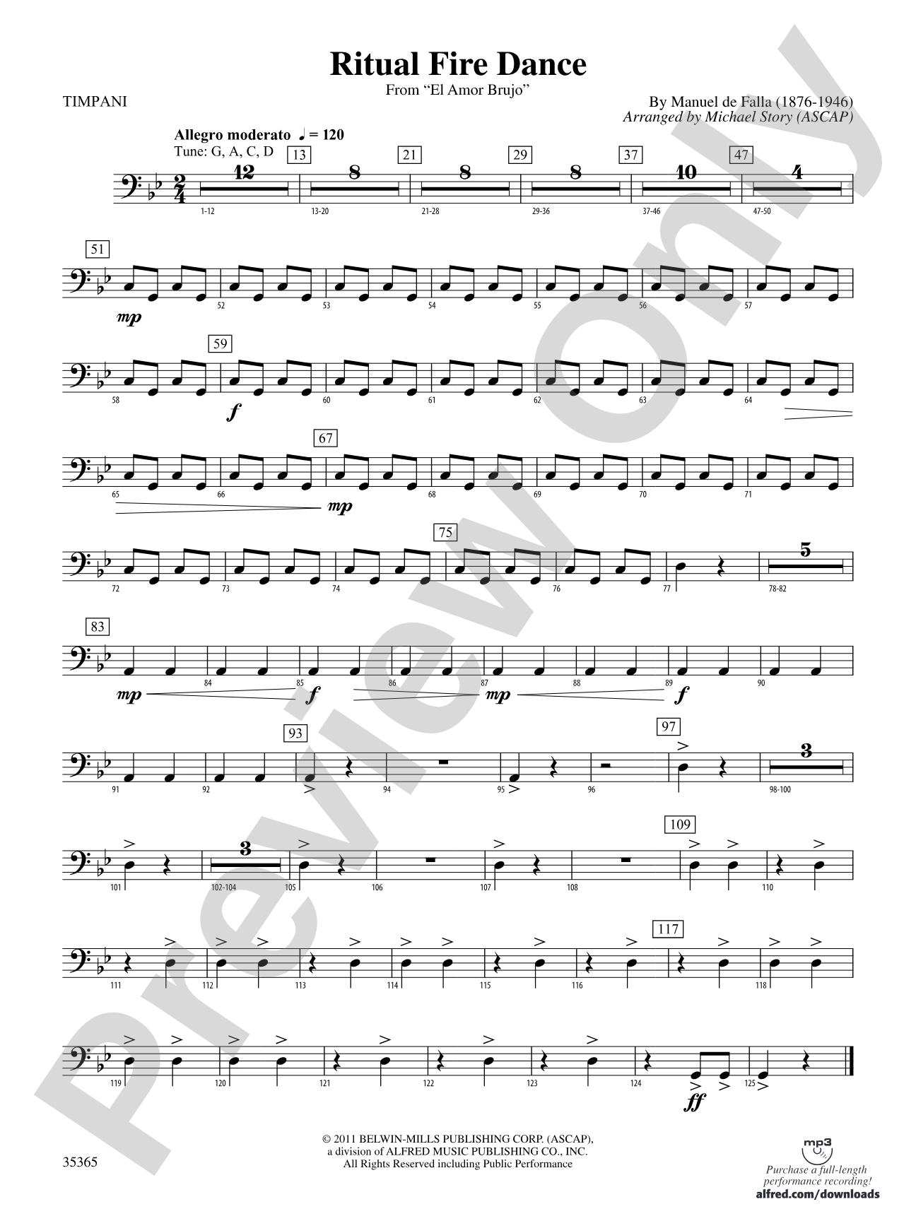 Ritual Fire Dance (From El Amor Brujo): Timpani