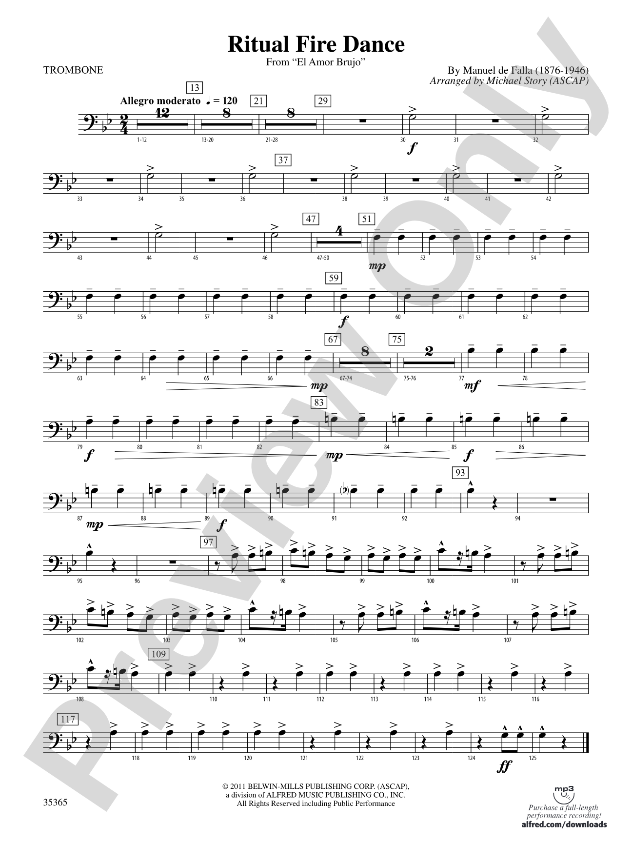 Ritual Fire Dance (From El Amor Brujo): 1st Trombone