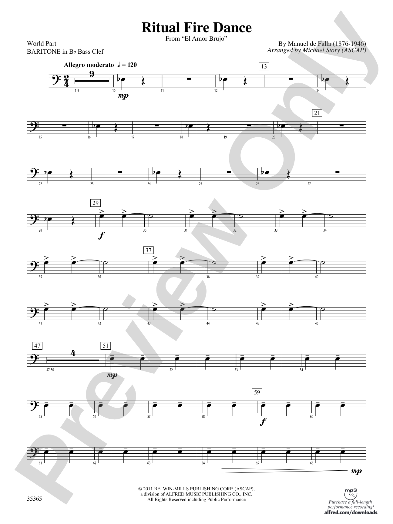 Ritual Fire Dance (From El Amor Brujo): (wp) B-flat Baritone B.C.