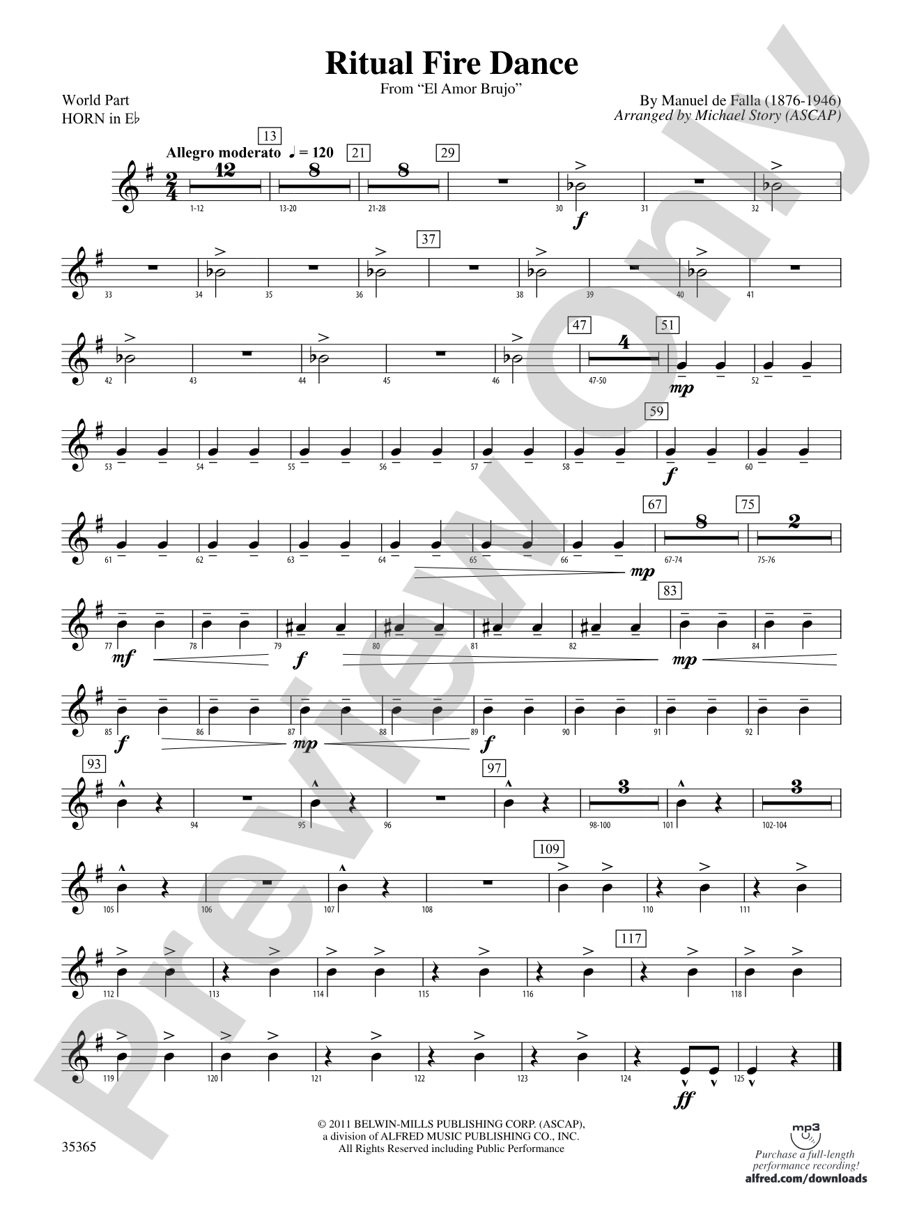 Ritual Fire Dance (From El Amor Brujo): (wp) 1st Horn in E-flat