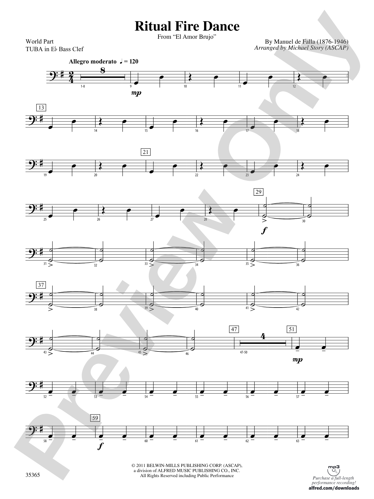 Ritual Fire Dance (From El Amor Brujo): (wp) E-flat Tuba B.C.