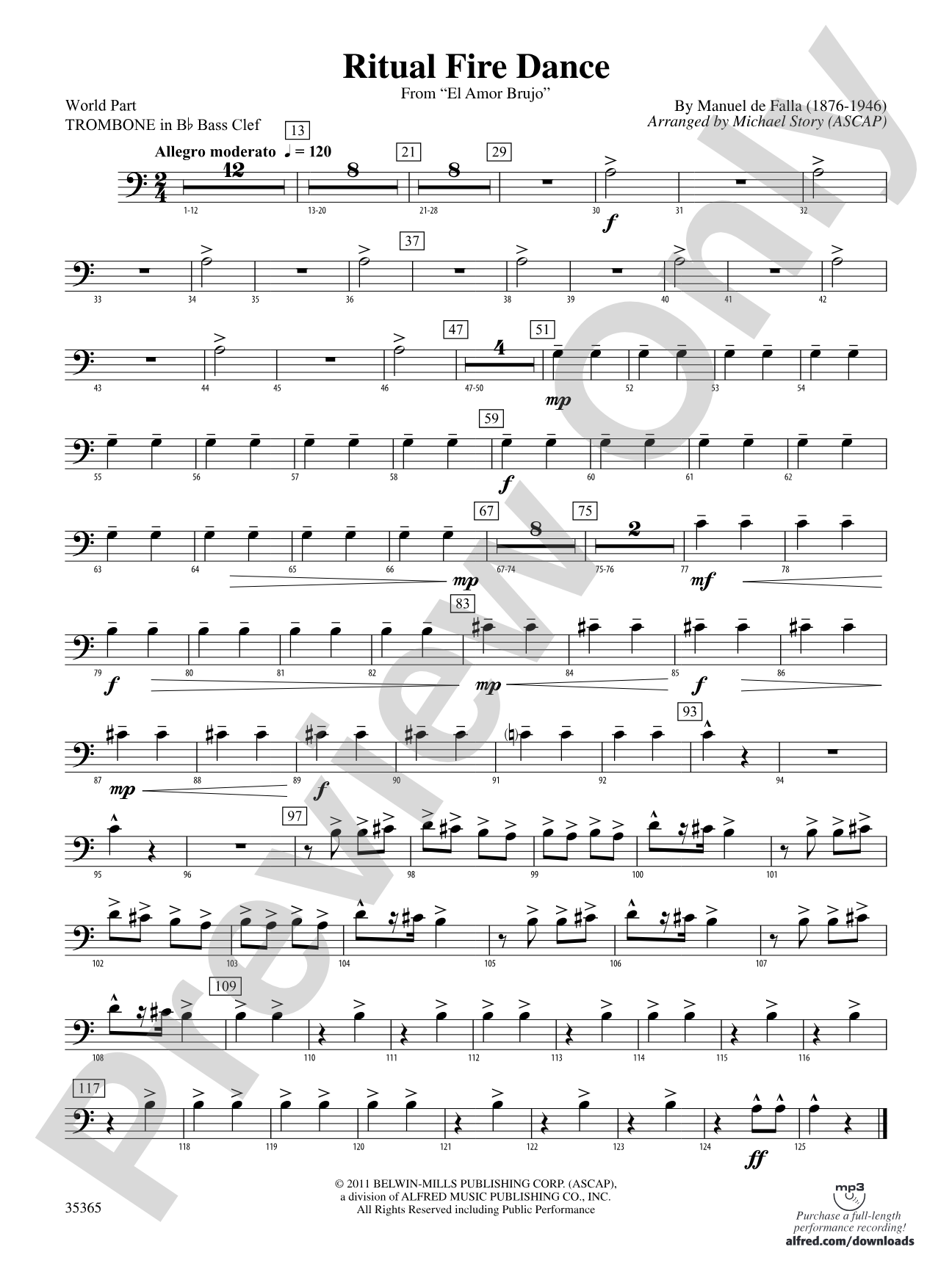 Ritual Fire Dance (From El Amor Brujo): (wp) 1st B-flat Trombone B.C.