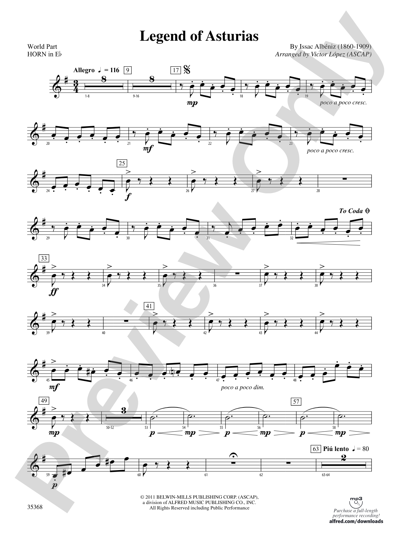 The Legend of Asturias: (wp) 1st Horn in E-flat