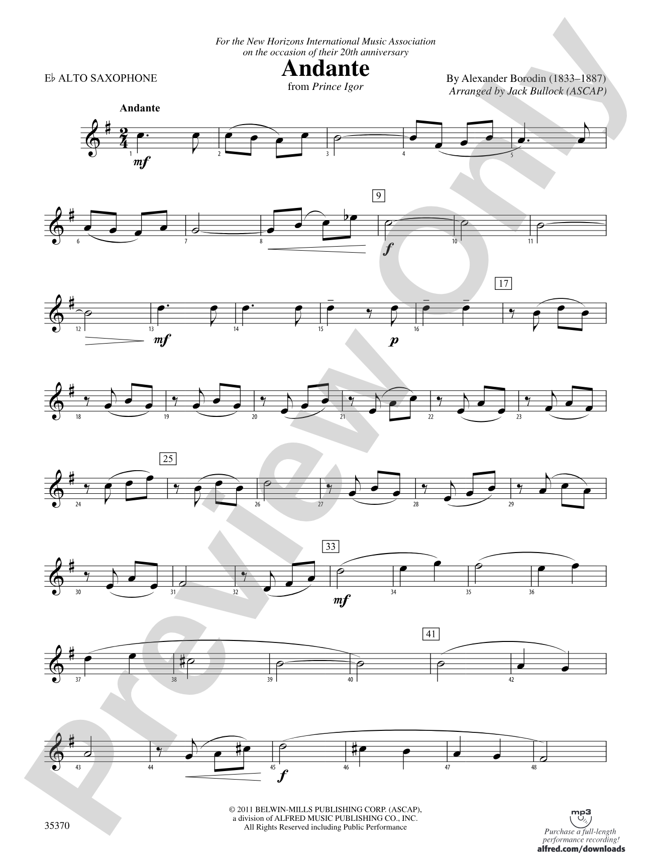 Andante (from Prince Igor): E-flat Alto Saxophone