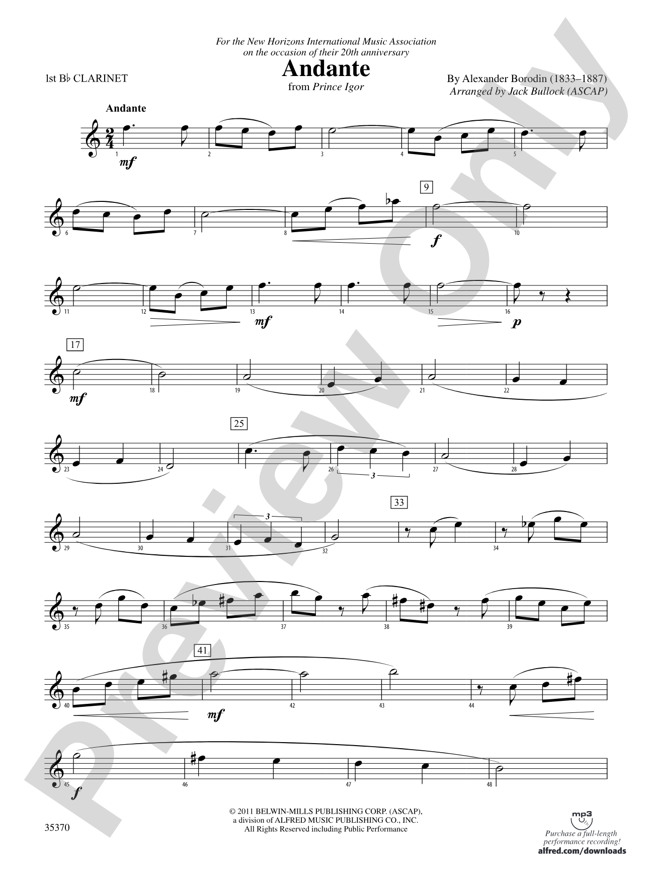 Andante (from Prince Igor): 1st B-flat Clarinet