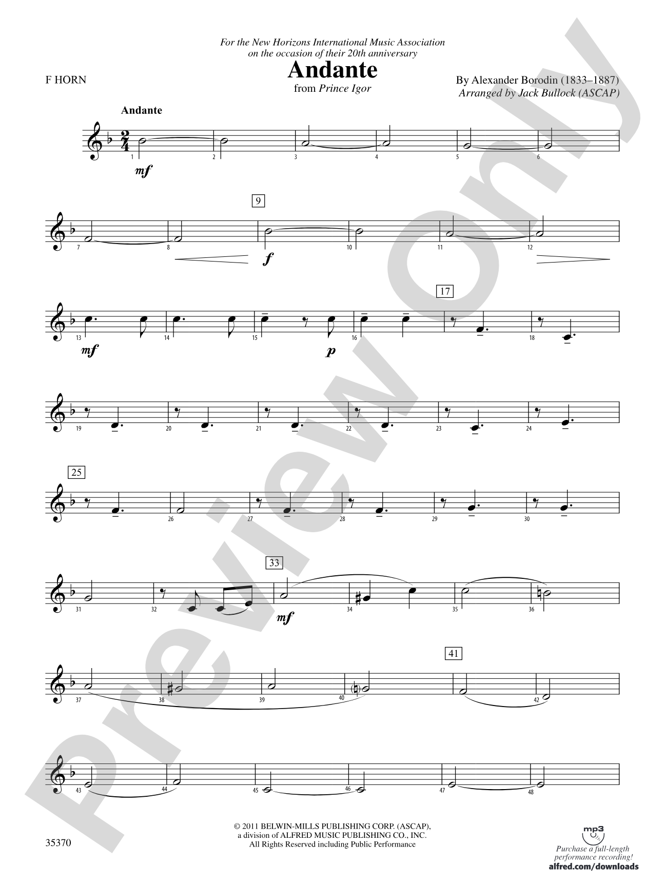 Andante (from Prince Igor): 1st F Horn