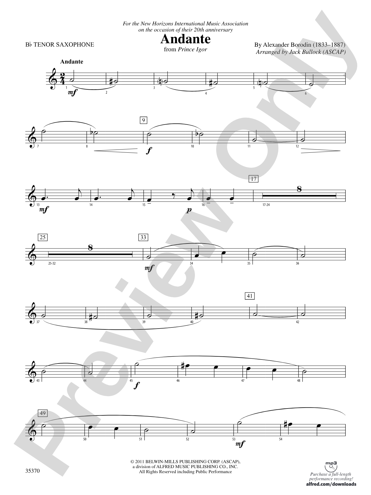 Andante (from Prince Igor): B-flat Tenor Saxophone