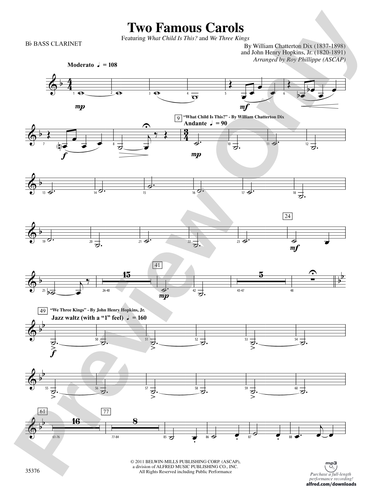 Two Famous Carols: B-flat Bass Clarinet