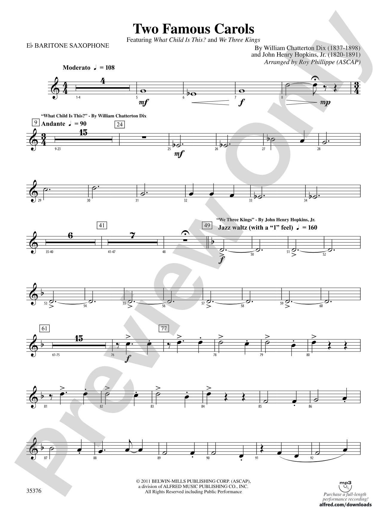 Two Famous Carols: E-flat Baritone Saxophone