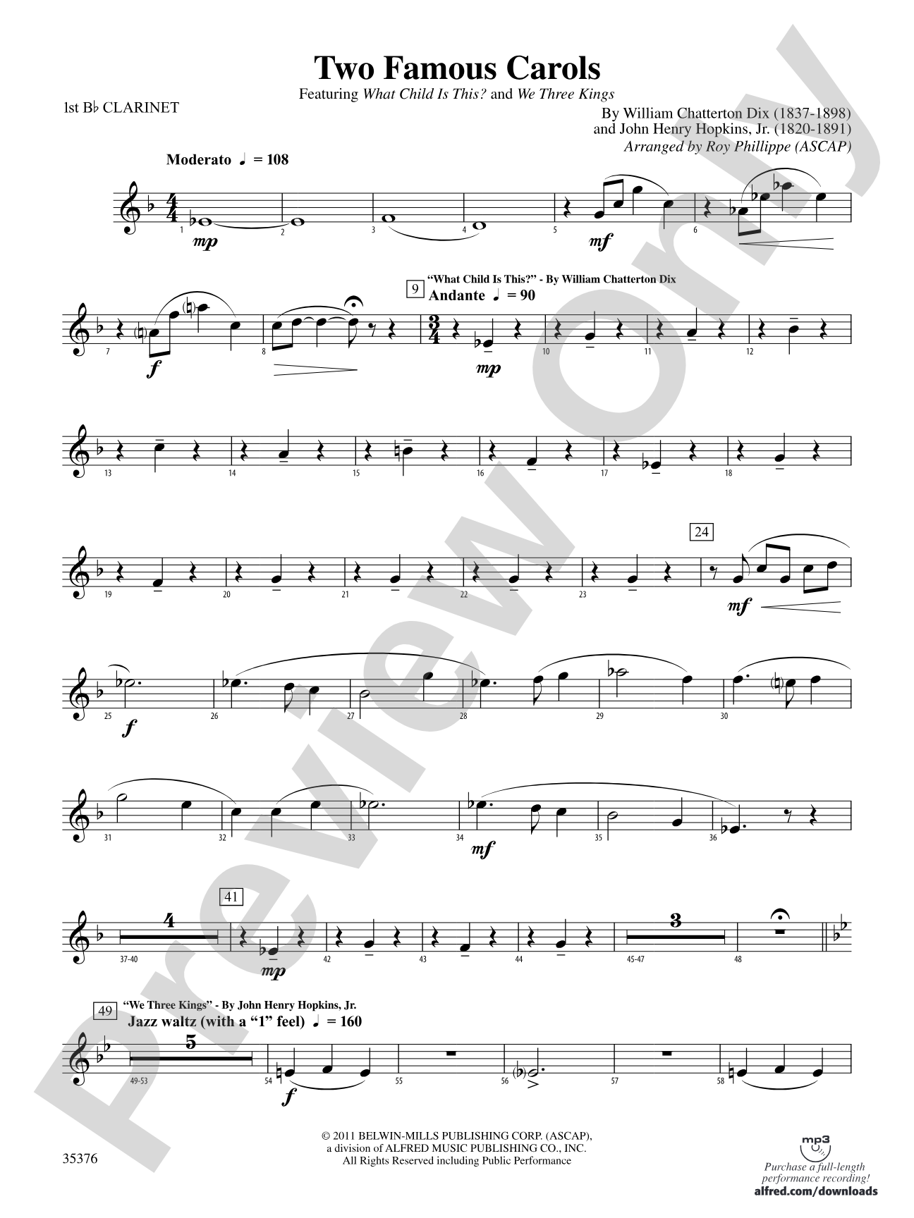 Two Famous Carols: 1st B-flat Clarinet
