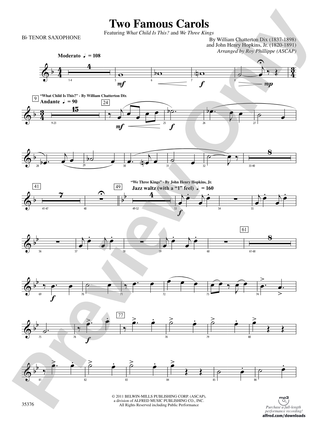 Two Famous Carols: B-flat Tenor Saxophone