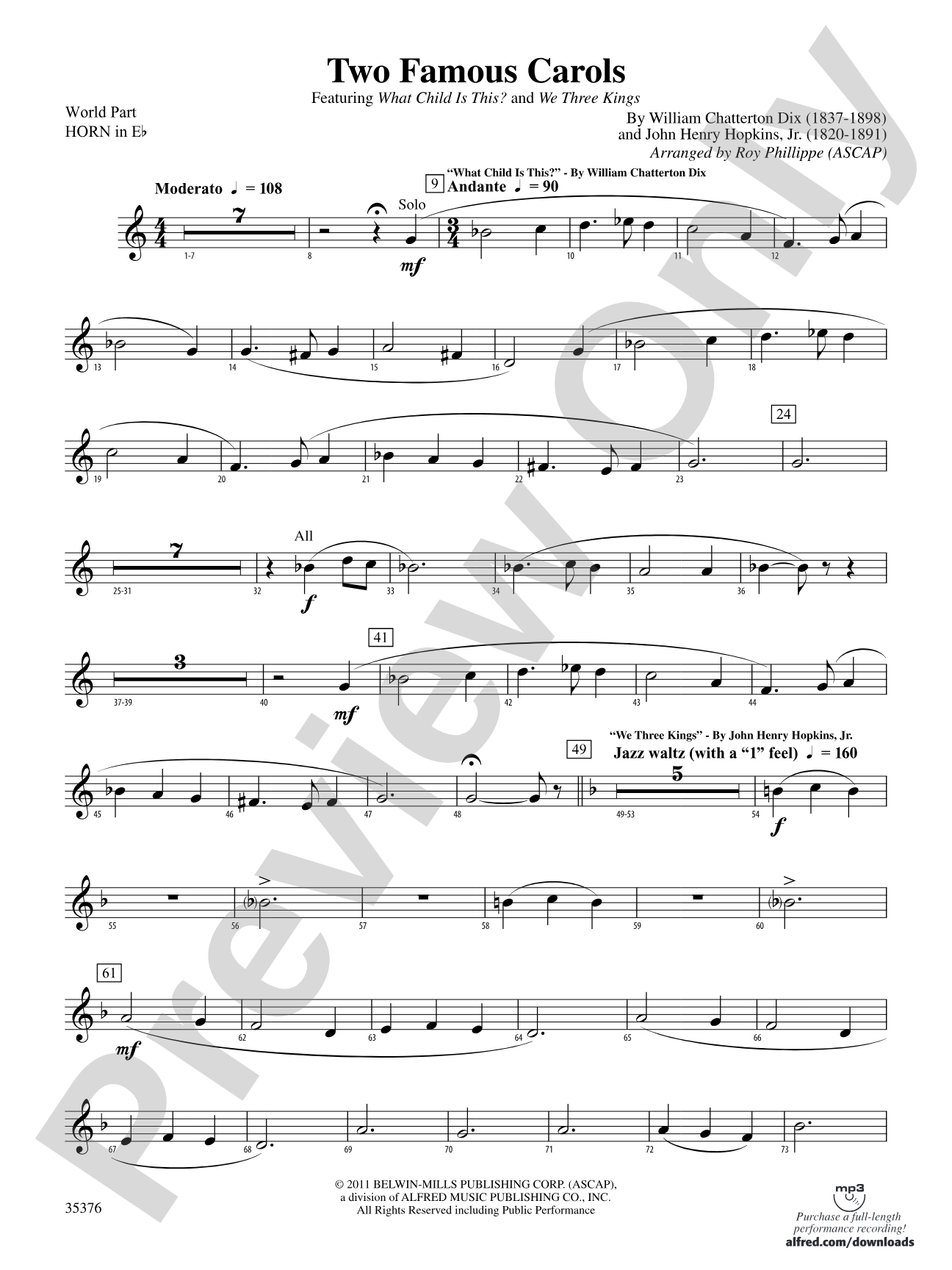 Two Famous Carols: (wp) 1st Horn in E-flat