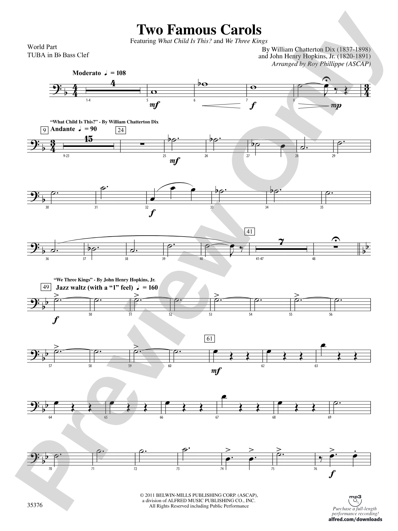 Two Famous Carols: (wp) B-flat Tuba B.C.