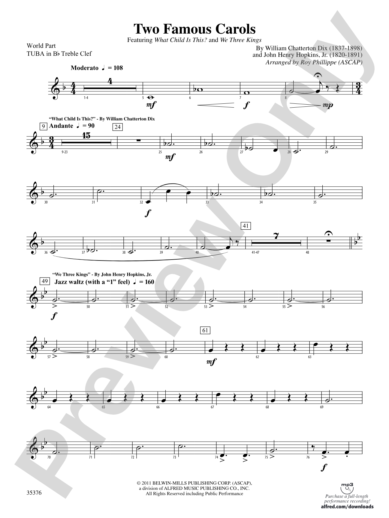 Two Famous Carols: (wp) B-flat Tuba T.C.