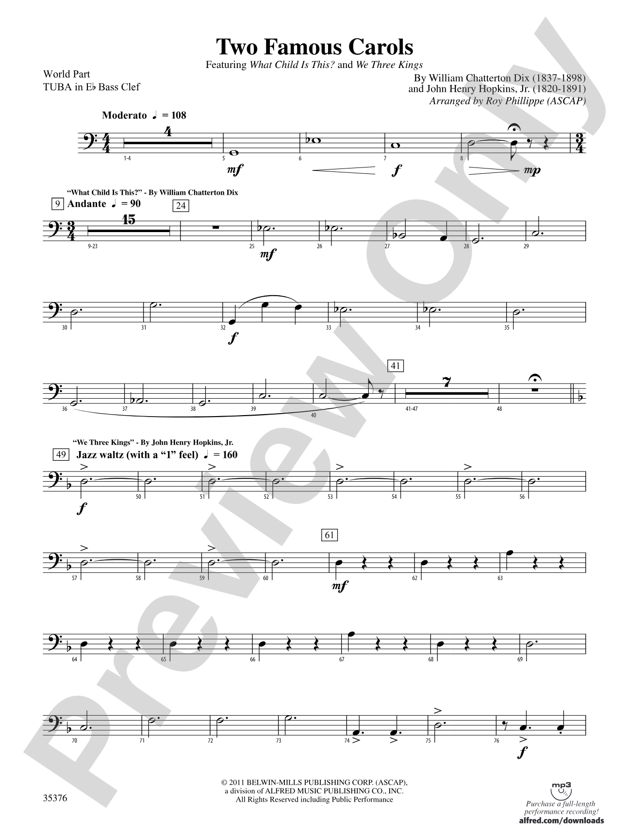 Two Famous Carols: (wp) E-flat Tuba B.C.