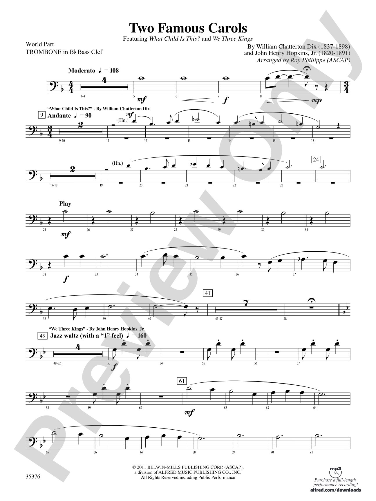 Two Famous Carols: (wp) 1st B-flat Trombone B.C.